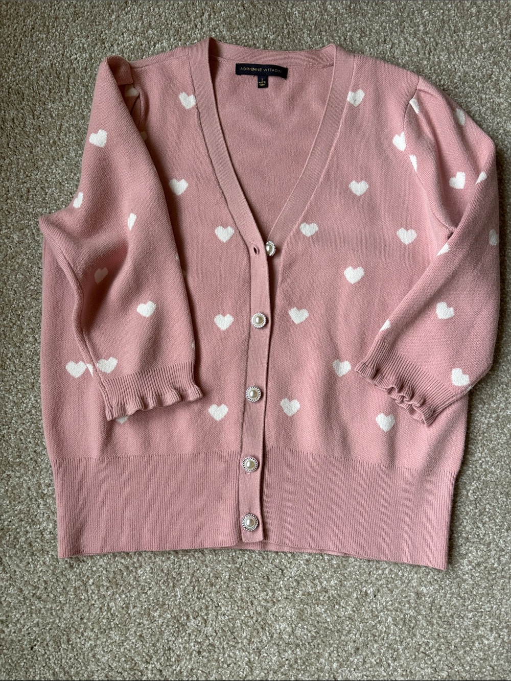 Adrienne Vittadini Dusty Rose Cardigan with White Heart Motif-Like new